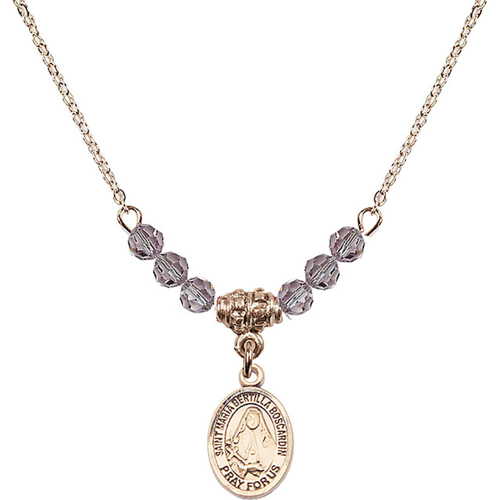 14kt Gold Filled Saint Maria Bertilla Boscardin Birthstone Necklace with Light Amethyst Beads - 9428