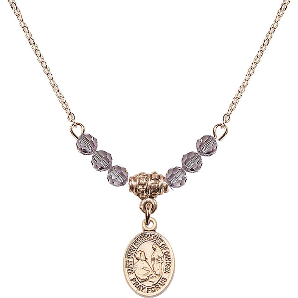 14kt Gold Filled Saint Mary Magdalene of Canossa Birthstone Necklace with Light Amethyst Beads - 9429