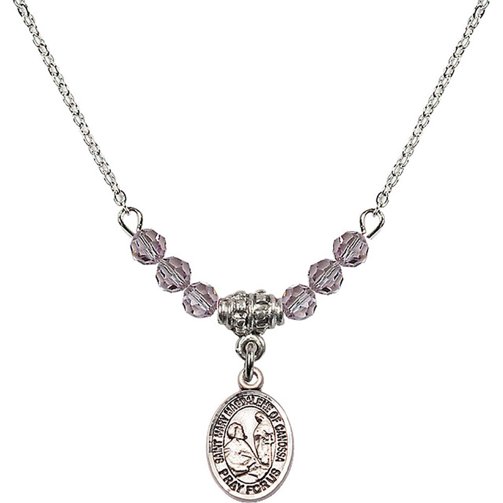 Sterling Silver Saint Mary Magdalene of Canossa Birthstone Necklace with Light Amethyst Beads - 9429