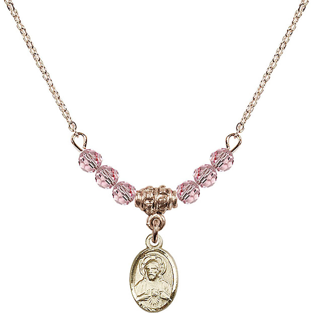 14kt Gold Filled Scapular Birthstone Necklace with Light Rose Beads - 0702