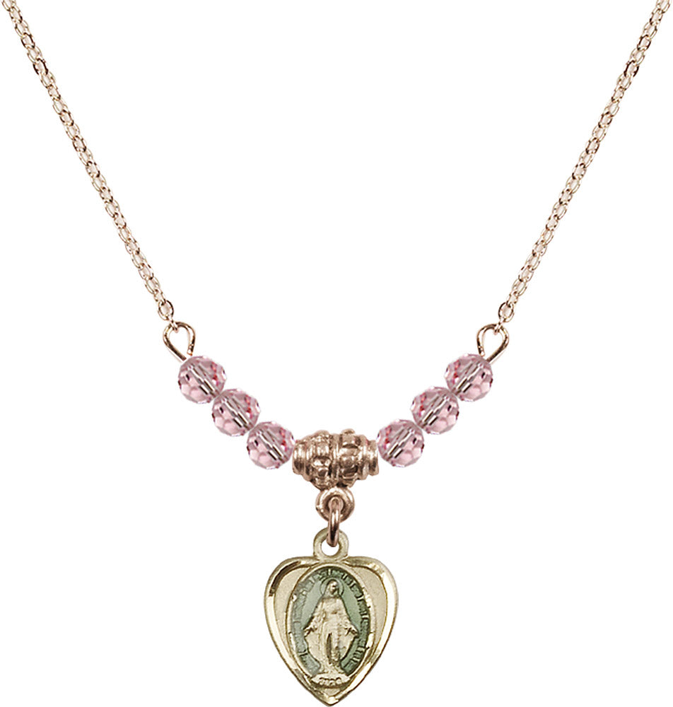 14kt Gold Filled Miraculous Birthstone Necklace with Light Rose Beads - 0706
