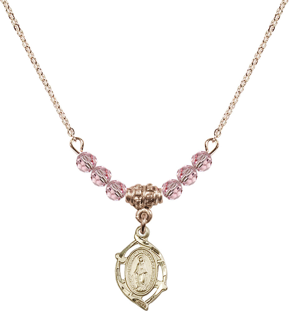 14kt Gold Filled Miraculous Birthstone Necklace with Light Rose Beads - 4152