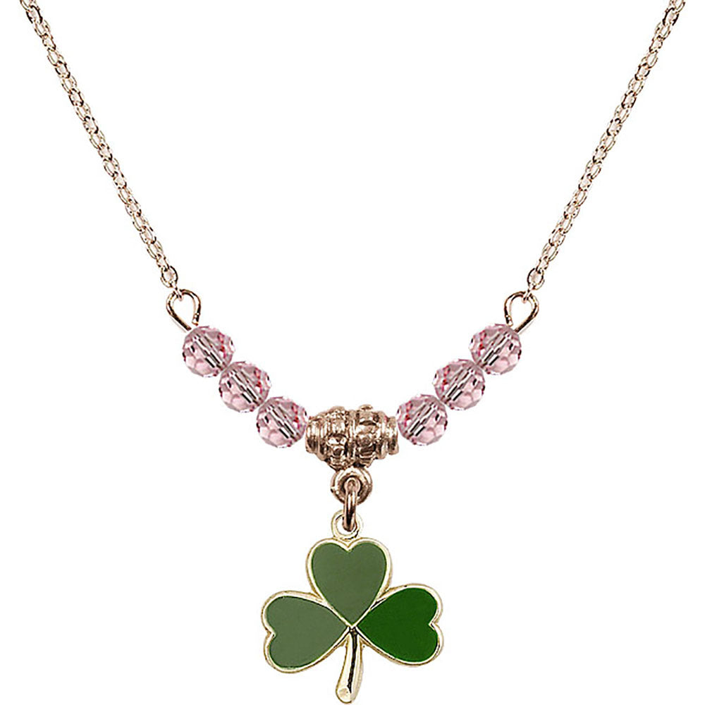 14kt Gold Filled Shamrock Birthstone Necklace with Light Rose Beads - 5243