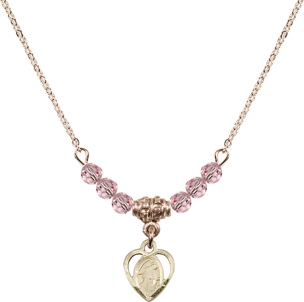 14kt Gold Filled Guardian Angel Birthstone Necklace with Light Rose Beads - 5407