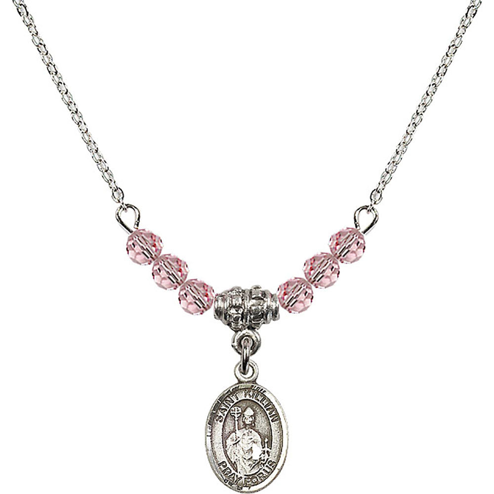 Sterling Silver Saint Kilian Birthstone Necklace with Light Rose Beads - 9067