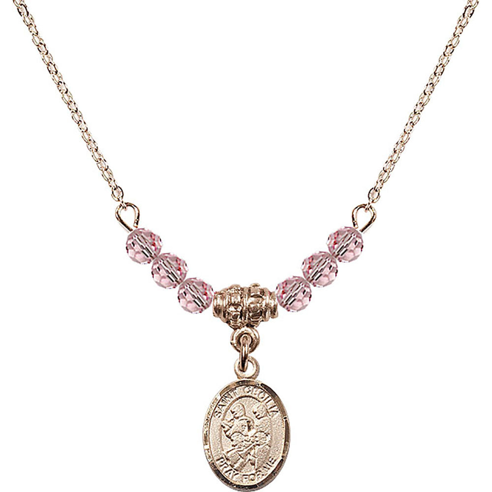14kt Gold Filled Saint Cecilia / Marching Band Birthstone Necklace with Light Rose Beads - 9179