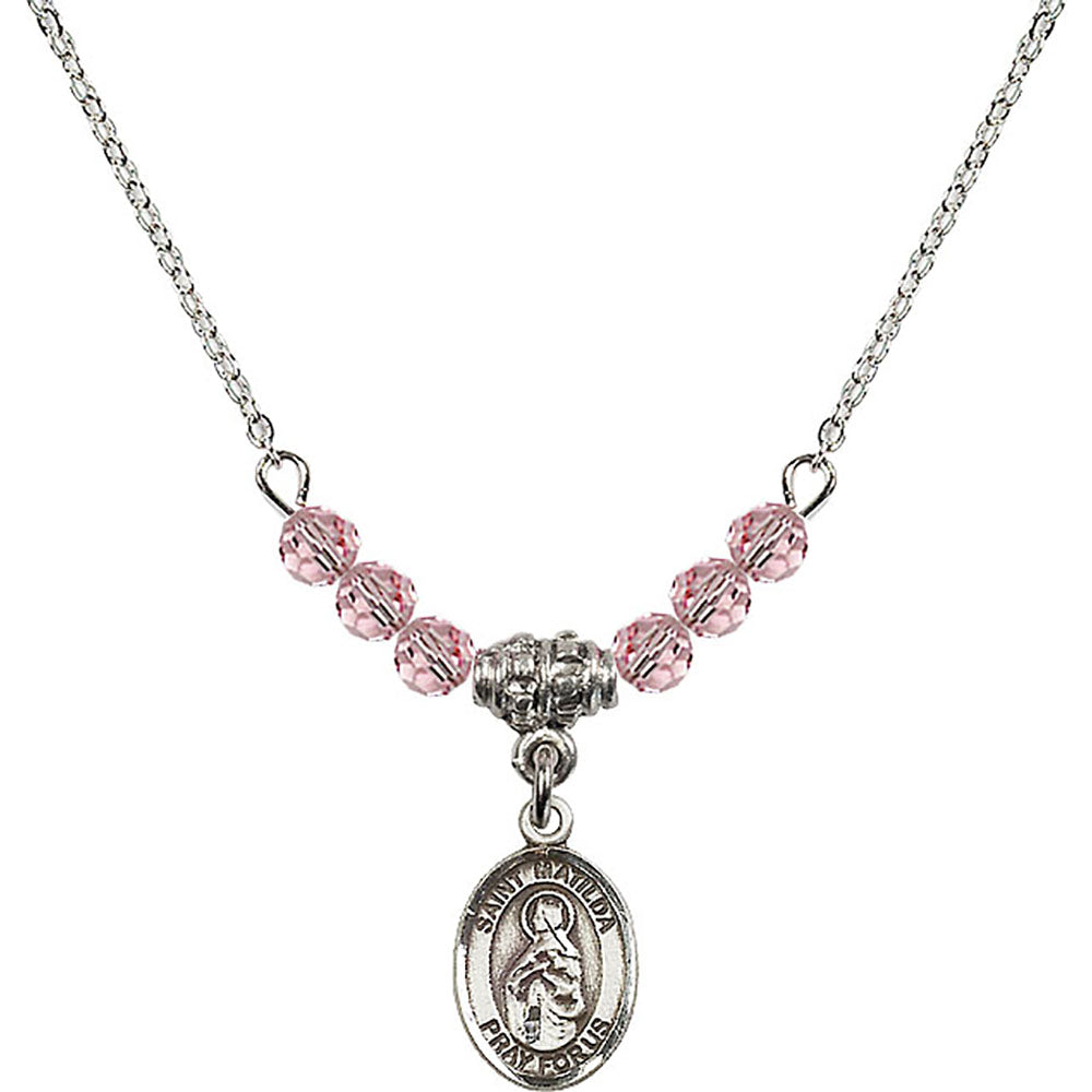 Sterling Silver Saint Matilda Birthstone Necklace with Light Rose Beads - 9239