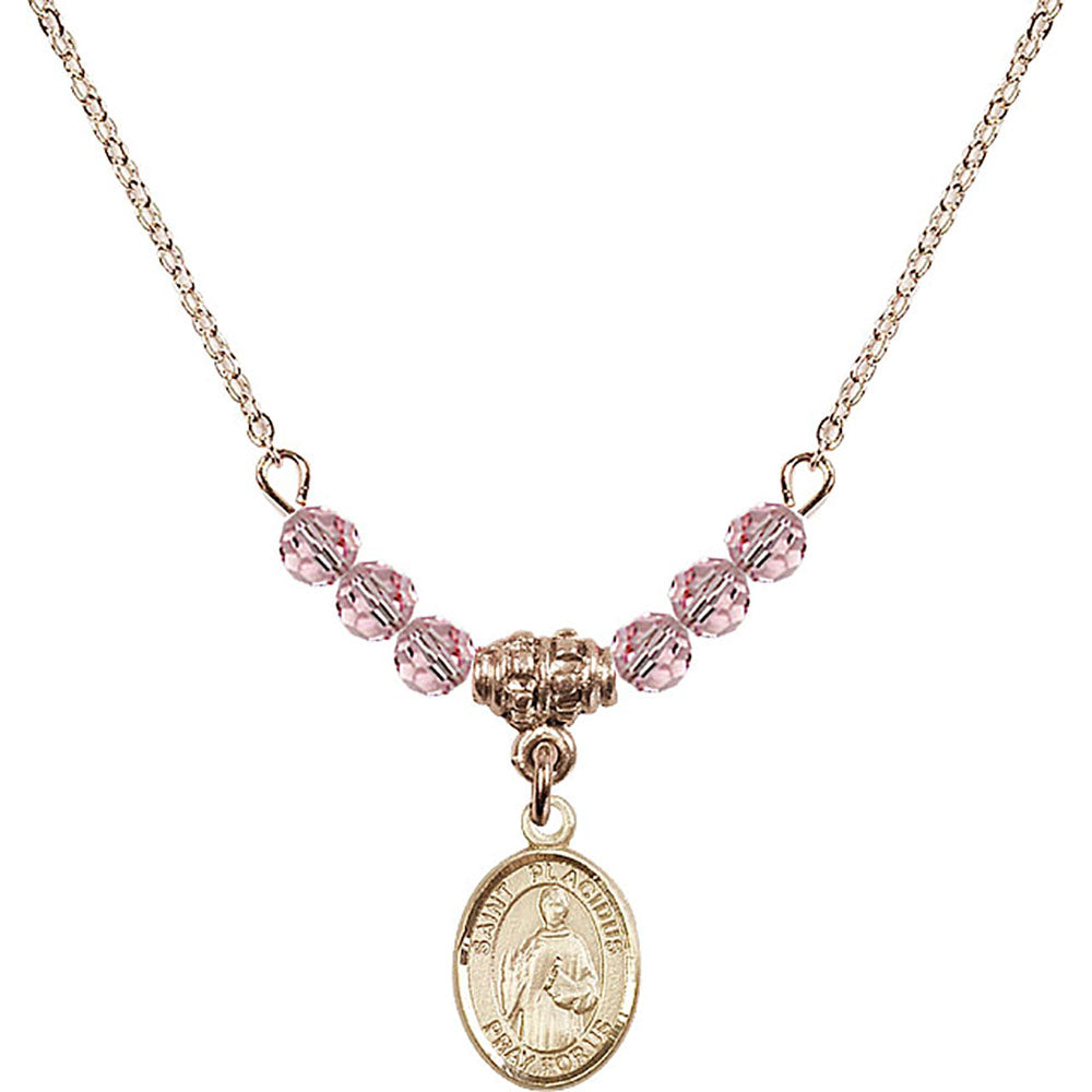 14kt Gold Filled Saint Placidus Birthstone Necklace with Light Rose Beads - 9240