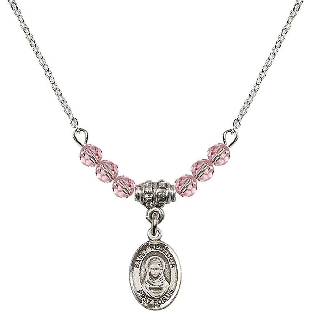 Sterling Silver Saint Rebecca Birthstone Necklace with Light Rose Beads - 9252