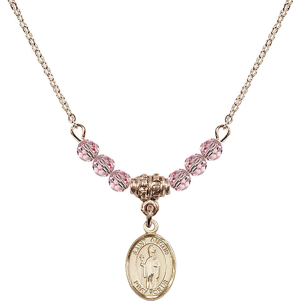 14kt Gold Filled Saint Austin Birthstone Necklace with Light Rose Beads - 9256