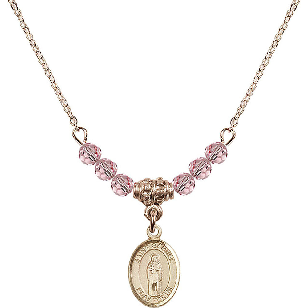 14kt Gold Filled Saint Samuel Birthstone Necklace with Light Rose Beads - 9259