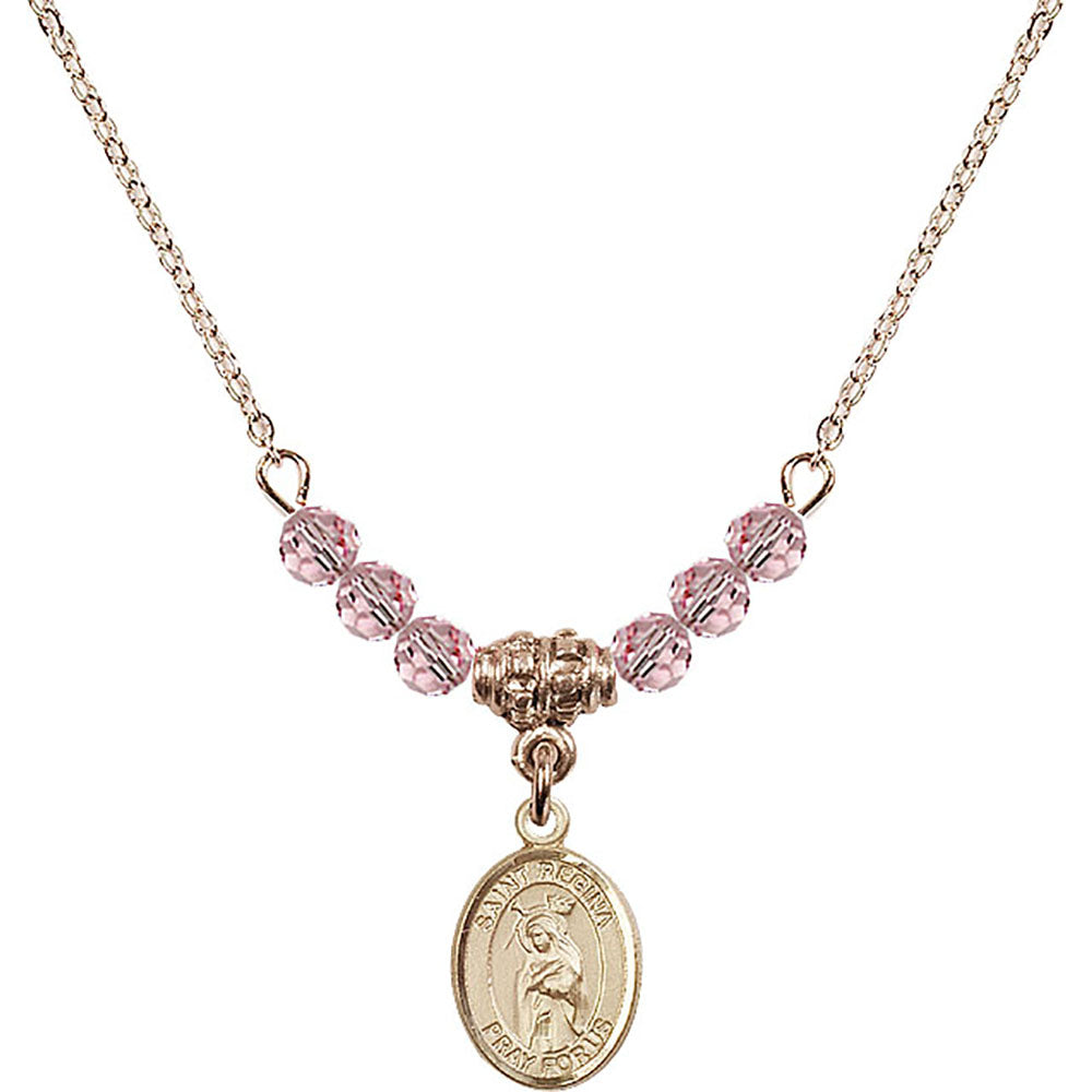 14kt Gold Filled Saint Regina Birthstone Necklace with Light Rose Beads - 9335