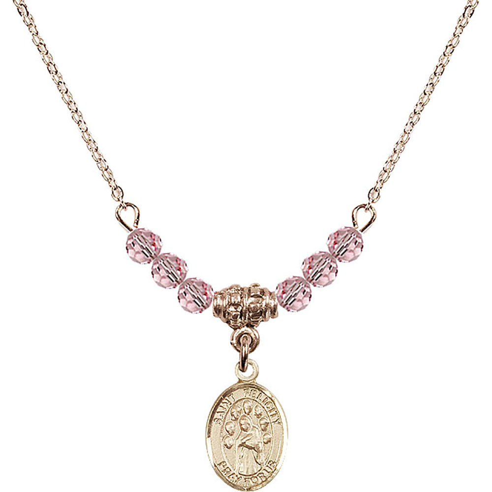 14kt Gold Filled Saint Felicity Birthstone Necklace with Light Rose Beads - 9341