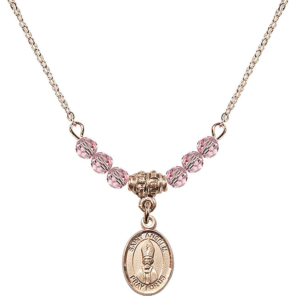 14kt Gold Filled Saint Anselm of Canterbury Birthstone Necklace with Light Rose Beads - 9342