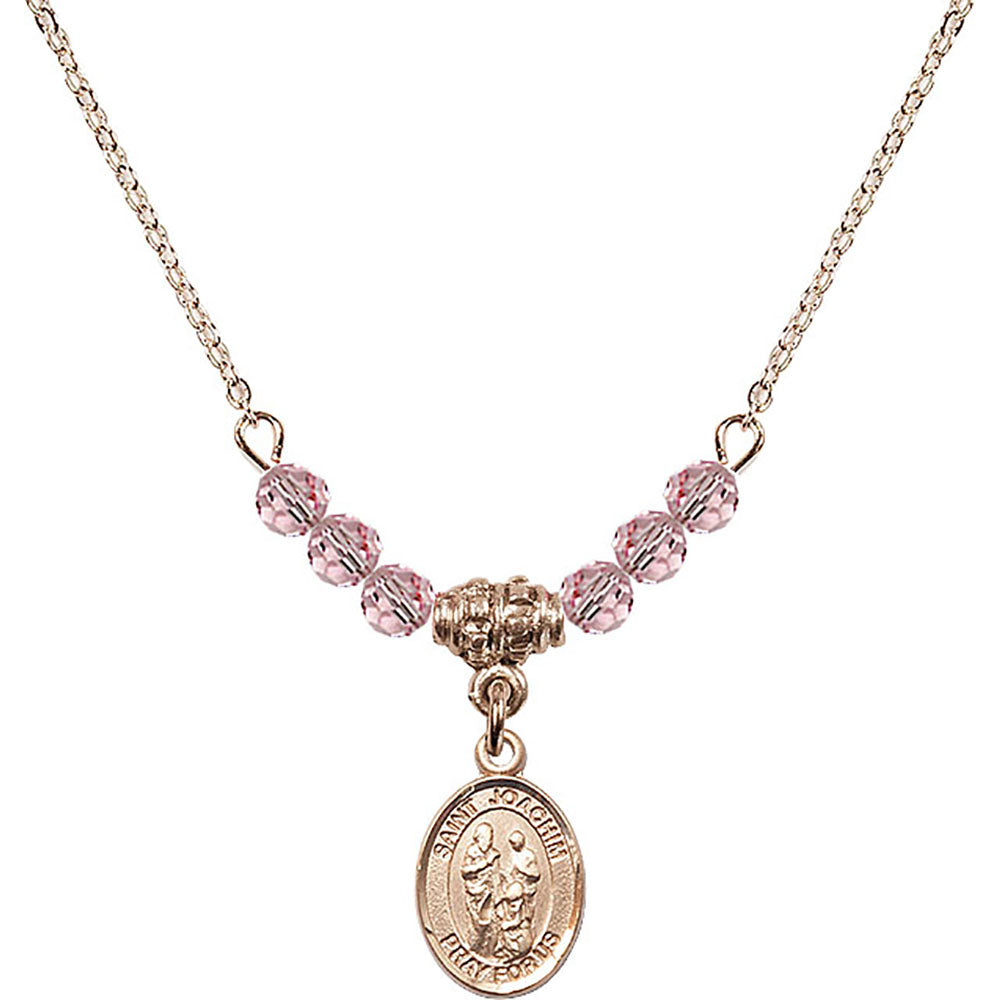 14kt Gold Filled Saint Joachim Birthstone Necklace with Light Rose Beads - 9348