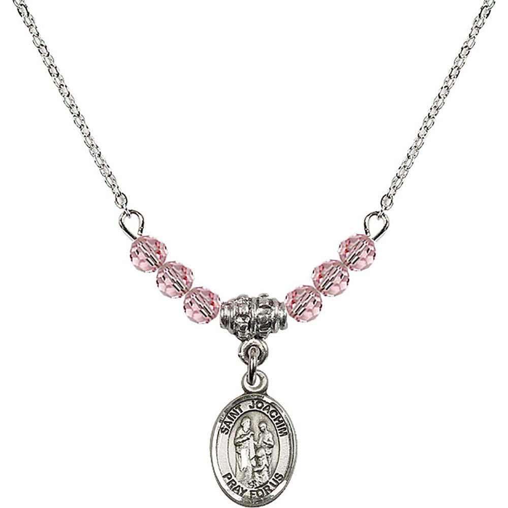 Sterling Silver Saint Joachim Birthstone Necklace with Light Rose Beads - 9348
