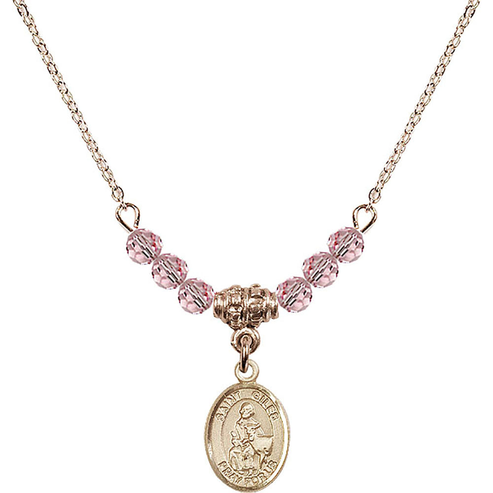 14kt Gold Filled Saint Giles Birthstone Necklace with Light Rose Beads - 9349