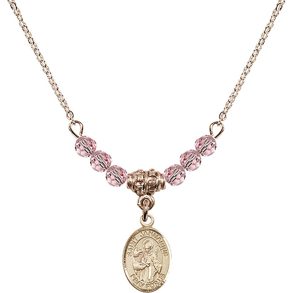 14kt Gold Filled Saint Januarius Birthstone Necklace with Light Rose Beads - 9351