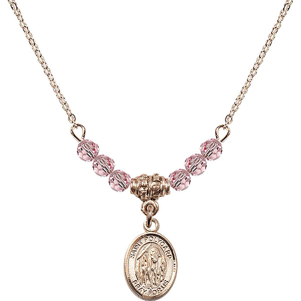 14kt Gold Filled Saint Polycarp of Smyrna Birthstone Necklace with Light Rose Beads - 9363