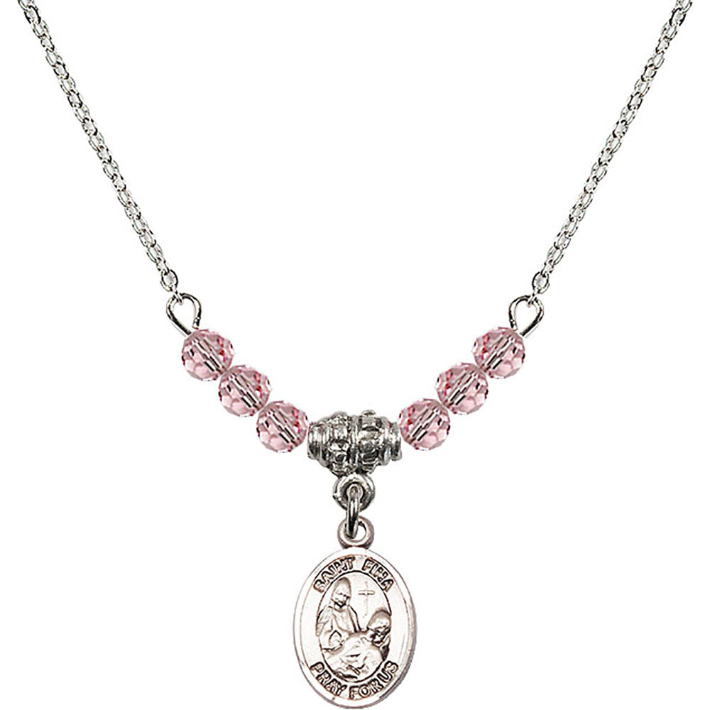 Sterling Silver Saint Fina Birthstone Necklace with Light Rose Beads - 9364
