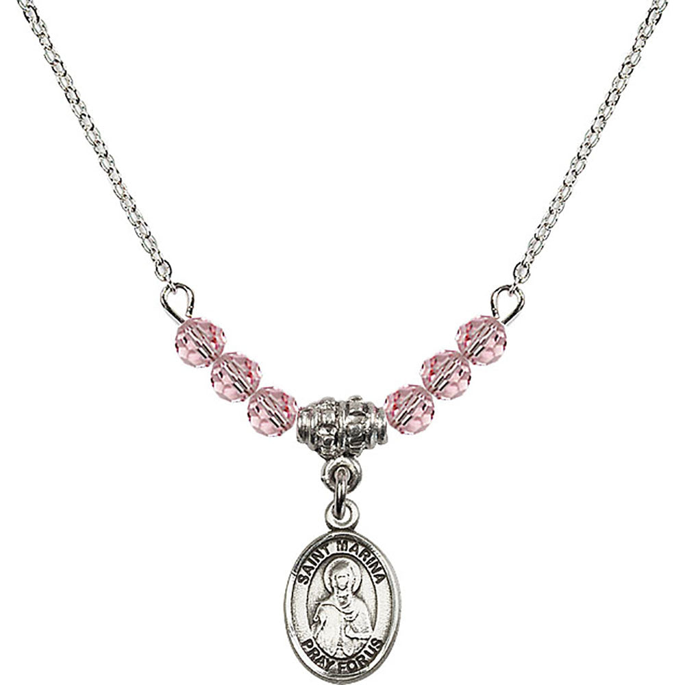 Sterling Silver Saint Marina Birthstone Necklace with Light Rose Beads - 9379