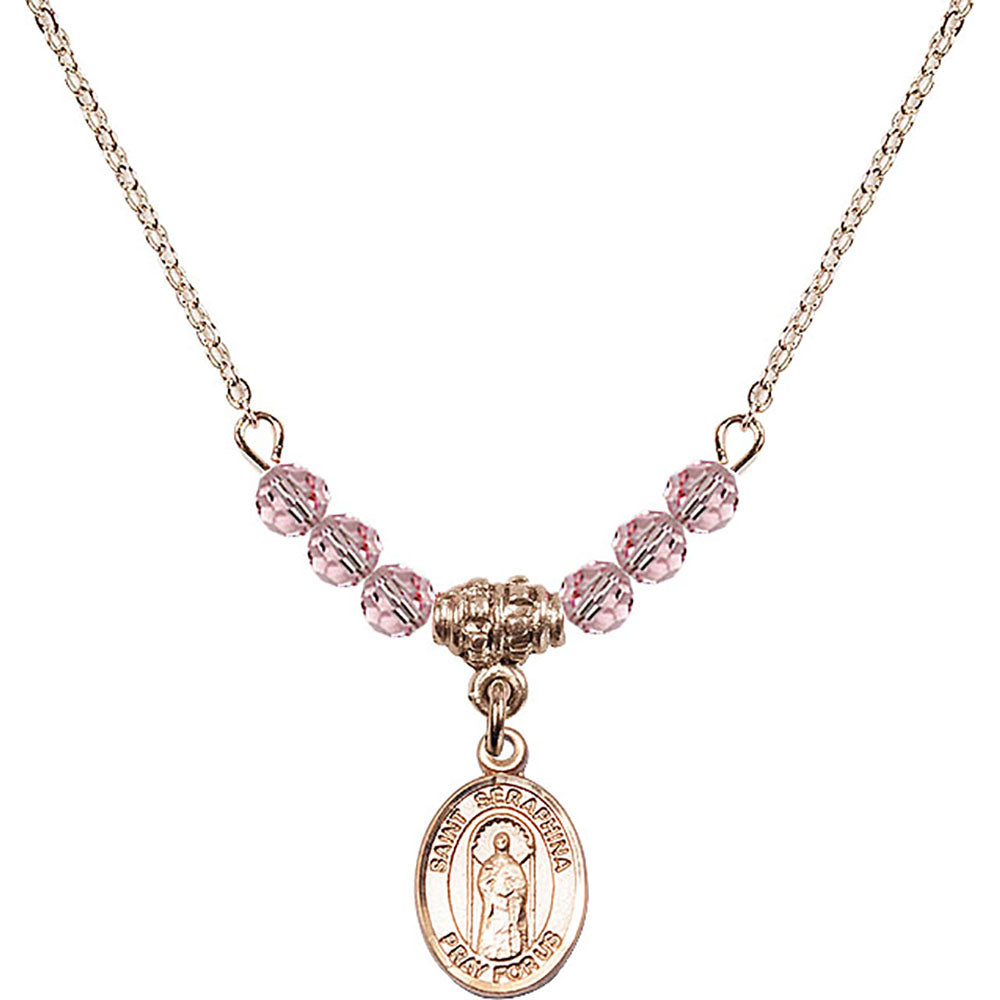 14kt Gold Filled Saint Seraphina Birthstone Necklace with Light Rose Beads - 9405