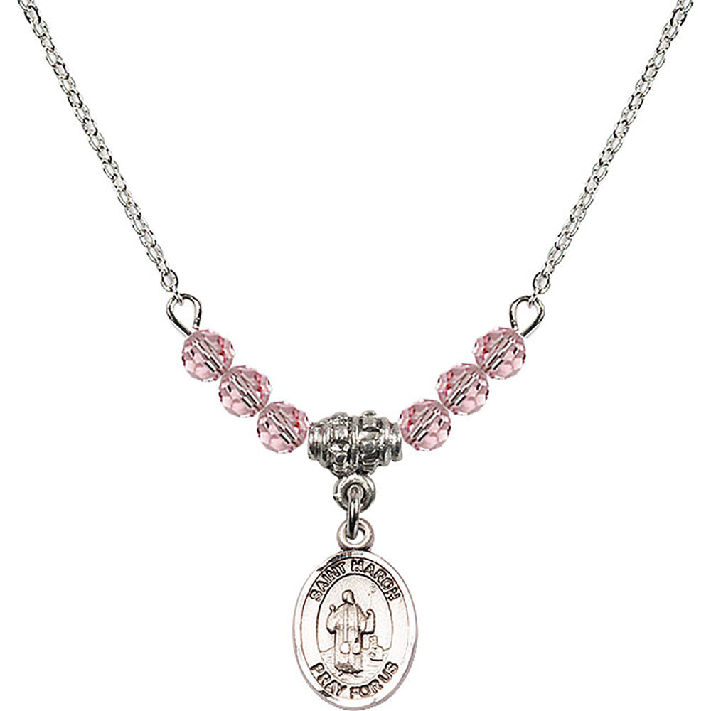 Sterling Silver Saint Maron Birthstone Necklace with Light Rose Beads - 9417