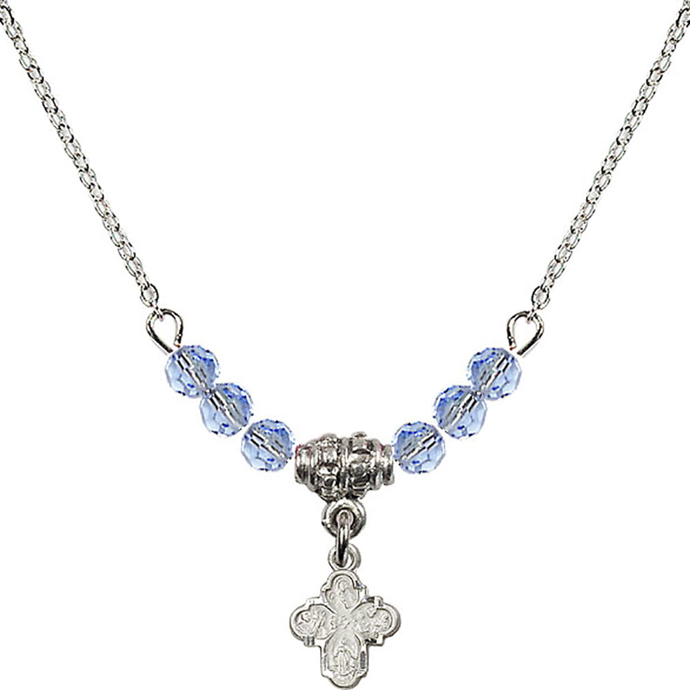 Sterling Silver 4-Way Birthstone Necklace with Light Sapphire Beads - 0207