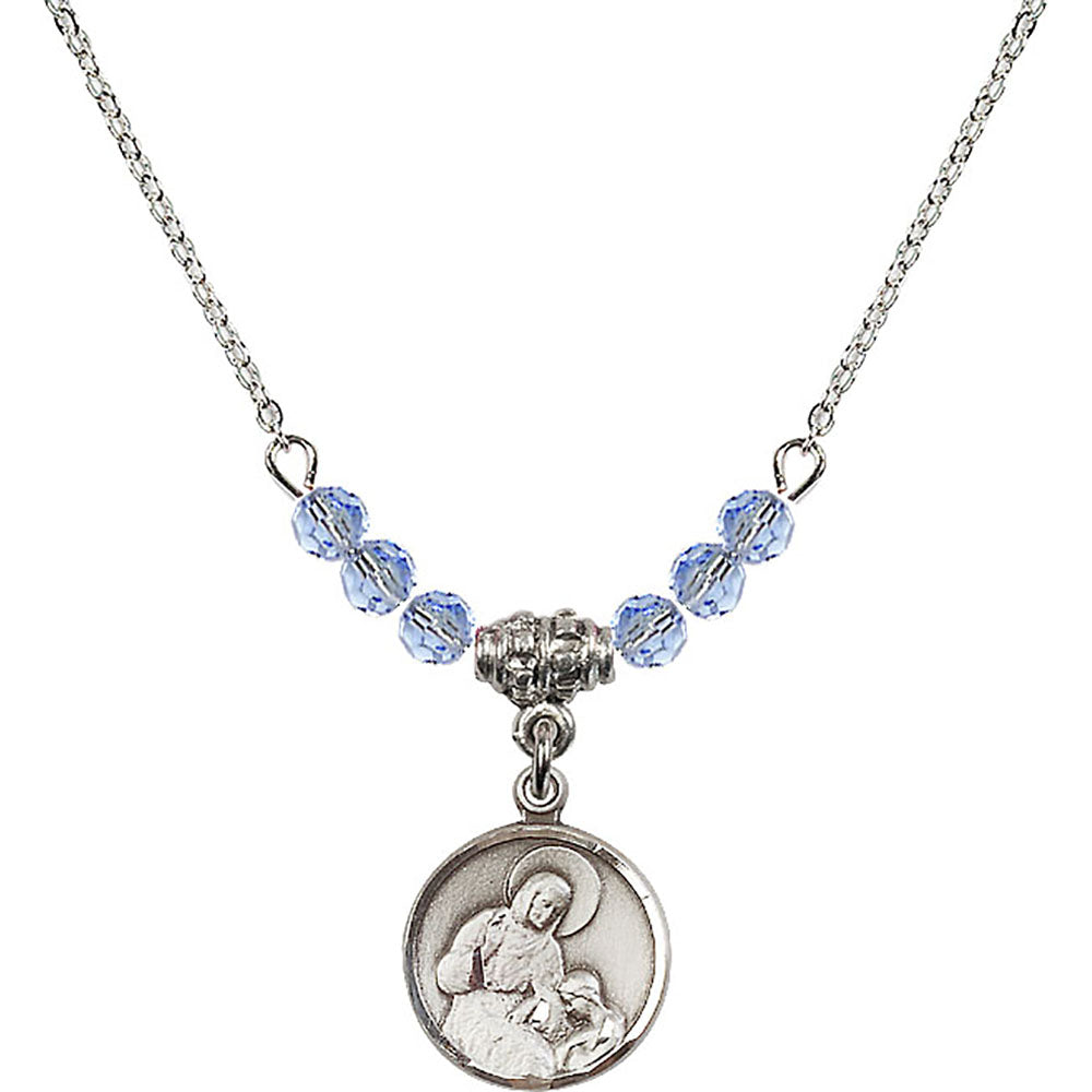 Sterling Silver Saint Ann Birthstone Necklace with Light Sapphire Beads - 0601