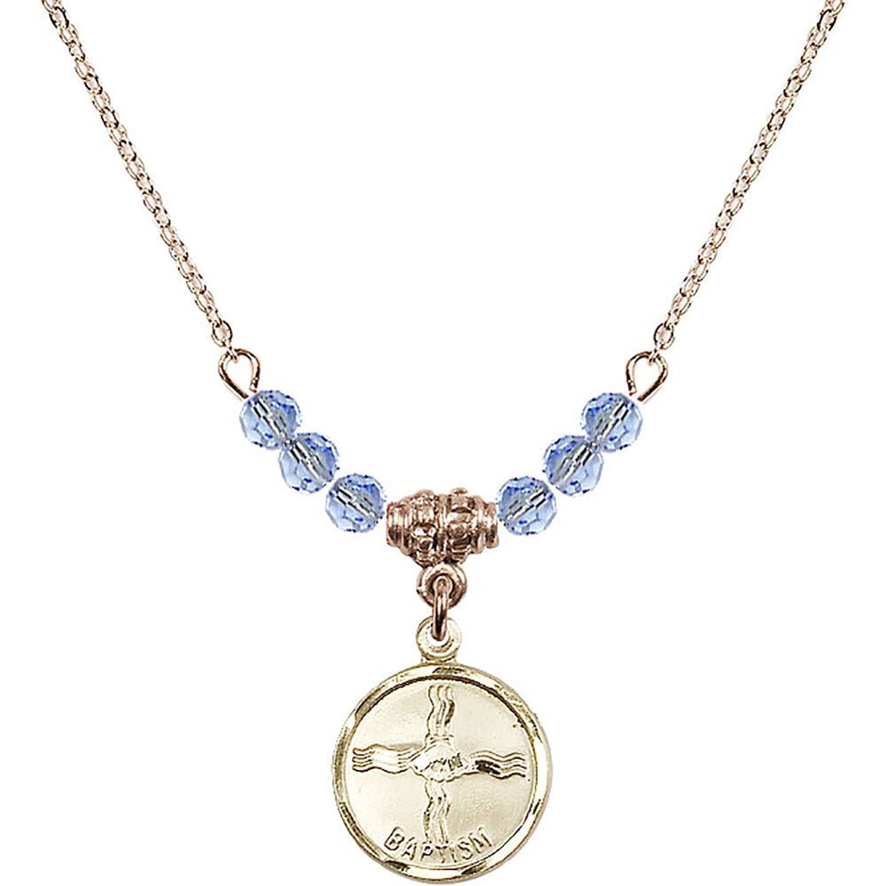 14kt Gold Filled Baptism Birthstone Necklace with Light Sapphire Beads - 0601