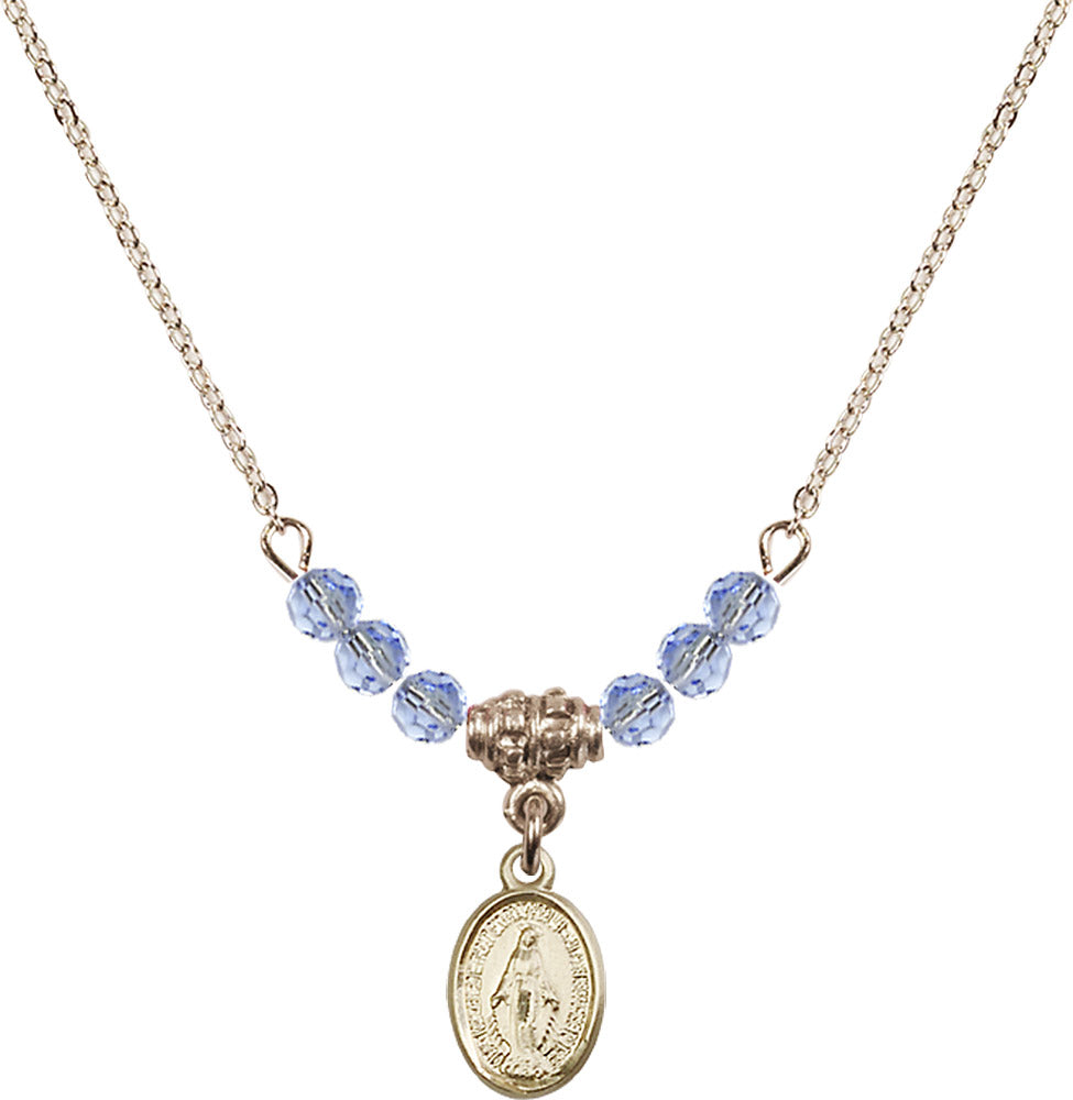 14kt Gold Filled Miraculous Birthstone Necklace with Light Sapphire Beads - 0702