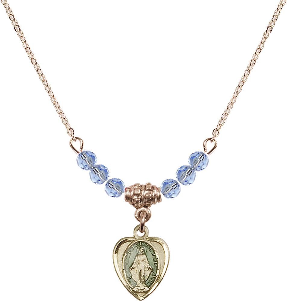 14kt Gold Filled Miraculous Birthstone Necklace with Light Sapphire Beads - 0706