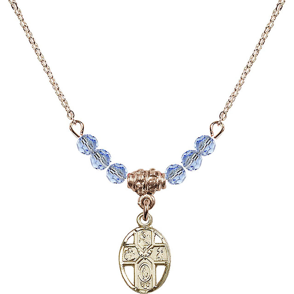 14kt Gold Filled 5-Way Birthstone Necklace with Light Sapphire Beads - 0980