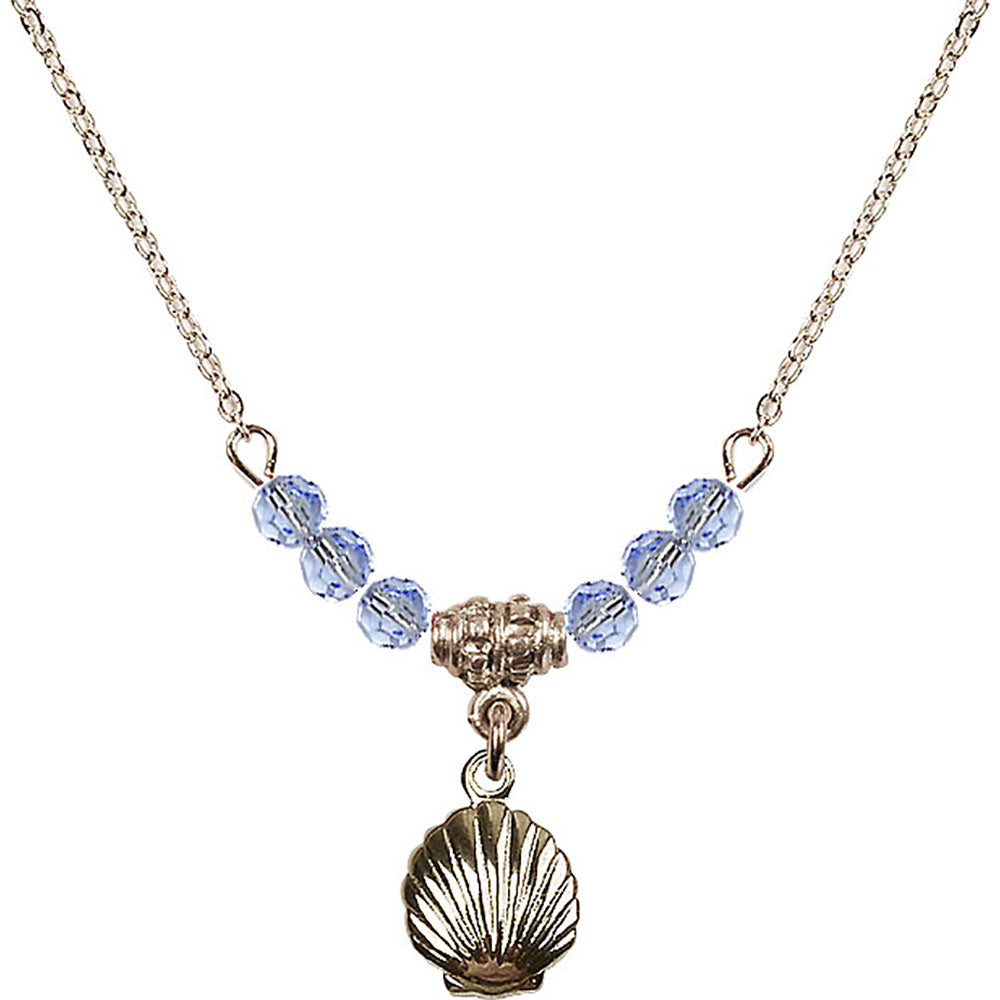 14kt Gold Filled Shell Birthstone Necklace with Light Sapphire Beads - 1260