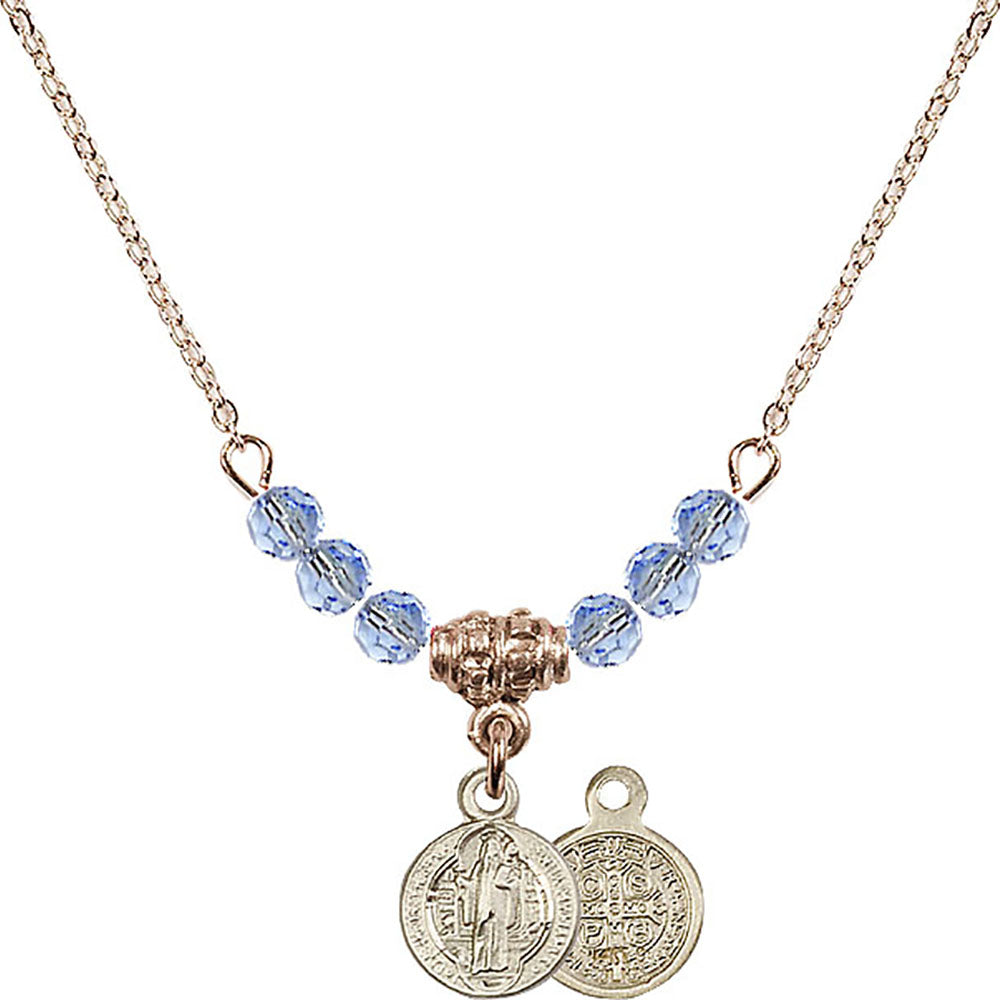 14kt Gold Filled Saint Benedict Birthstone Necklace with Light Sapphire Beads - 2341