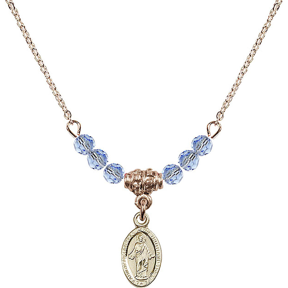 14kt Gold Filled Scapular Birthstone Necklace with Light Sapphire Beads - 4121