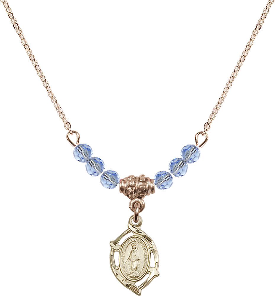 14kt Gold Filled Miraculous Birthstone Necklace with Light Sapphire Beads - 4152