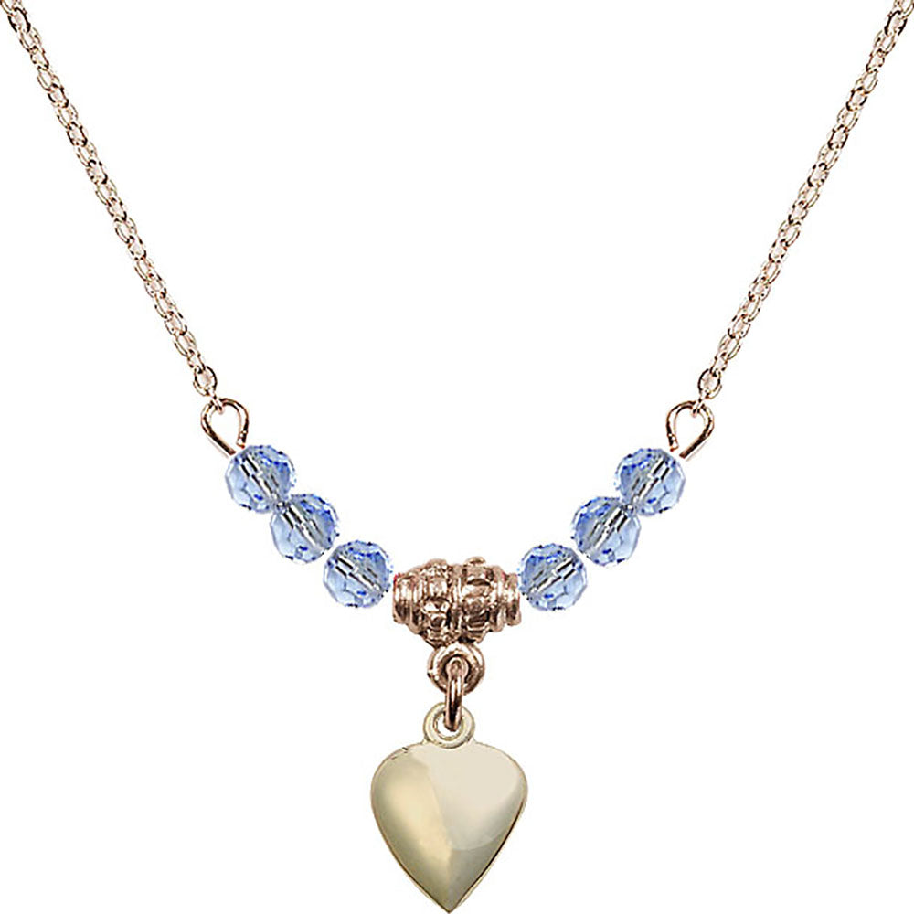 14kt Gold Filled Heart Birthstone Necklace with Light Sapphire Beads - 4158