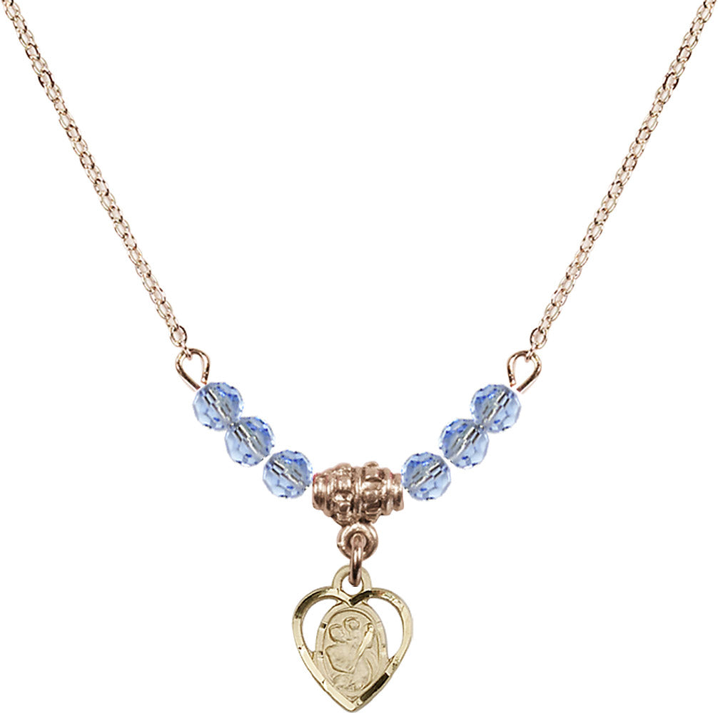 14kt Gold Filled Saint Christopher Birthstone Necklace with Light Sapphire Beads - 5403