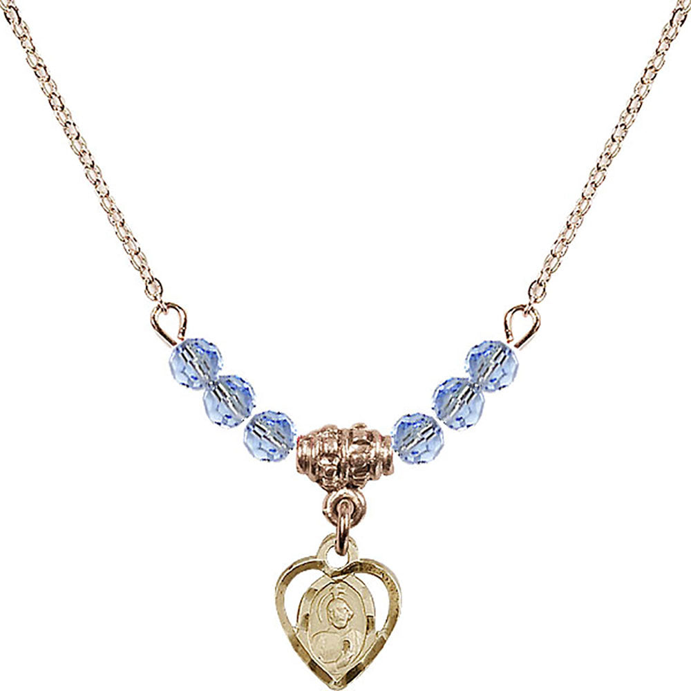 14kt Gold Filled Saint Jude Birthstone Necklace with Light Sapphire Beads - 5404
