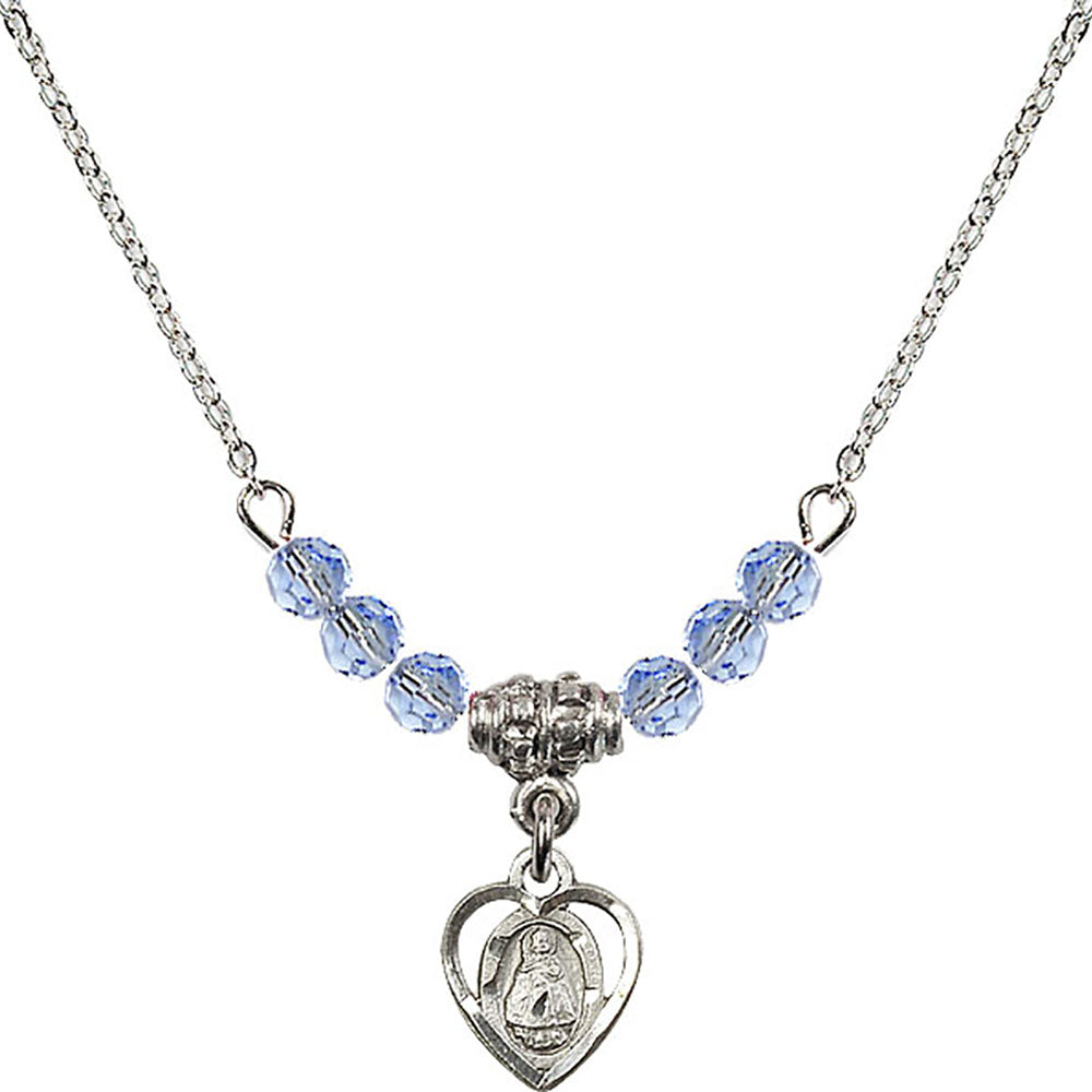 Sterling Silver Infant Birthstone Necklace with Light Sapphire Beads - 5413