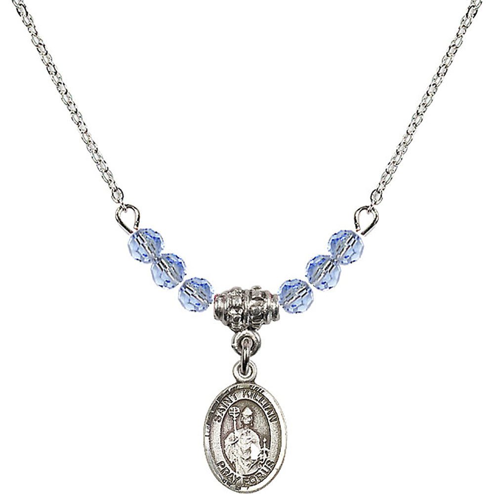 Sterling Silver Saint Kilian Birthstone Necklace with Light Sapphire Beads - 9067