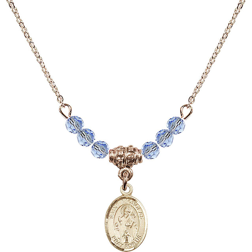 14kt Gold Filled Saint Nicholas Birthstone Necklace with Light Sapphire Beads - 9080