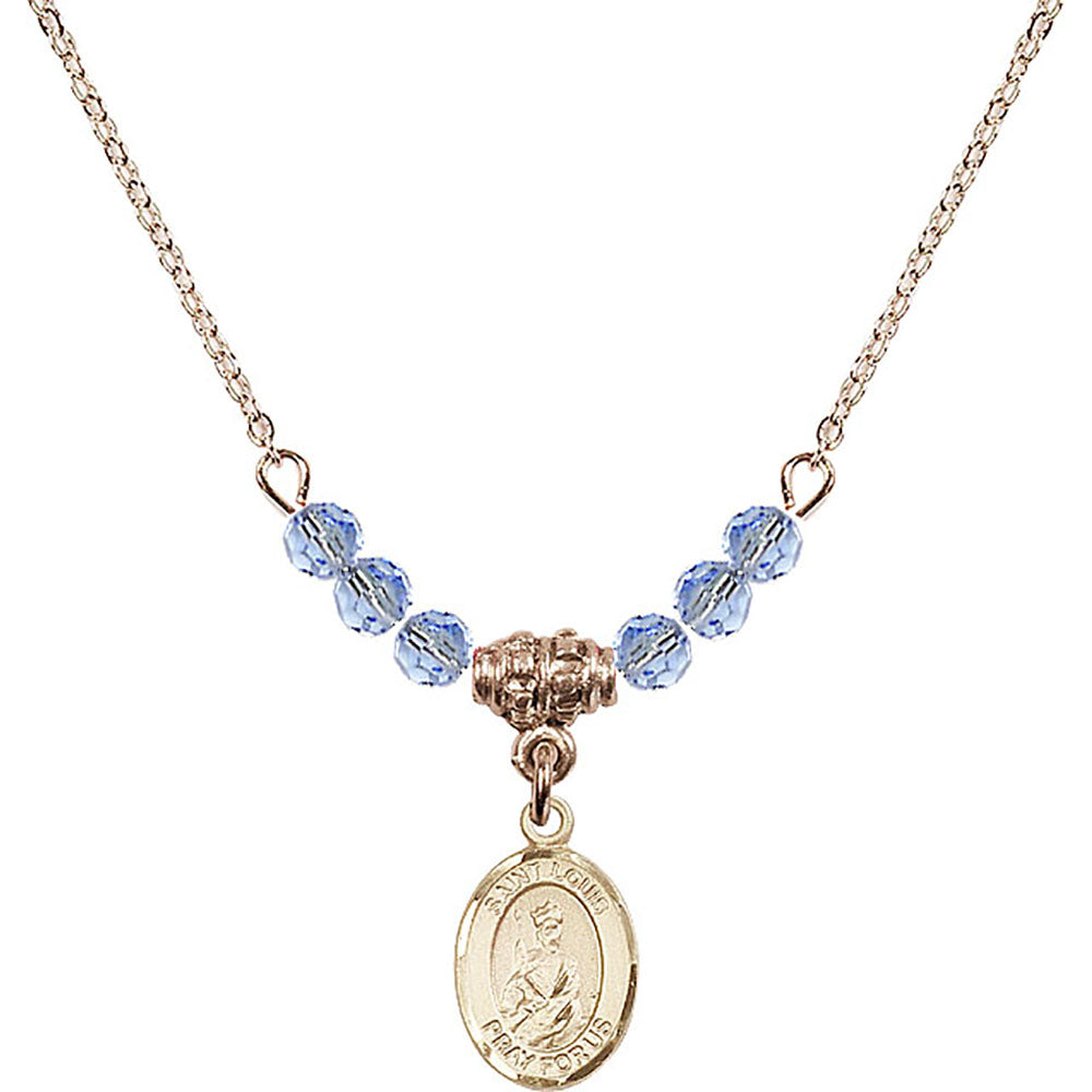 14kt Gold Filled Saint Louis Birthstone Necklace with Light Sapphire Beads - 9081