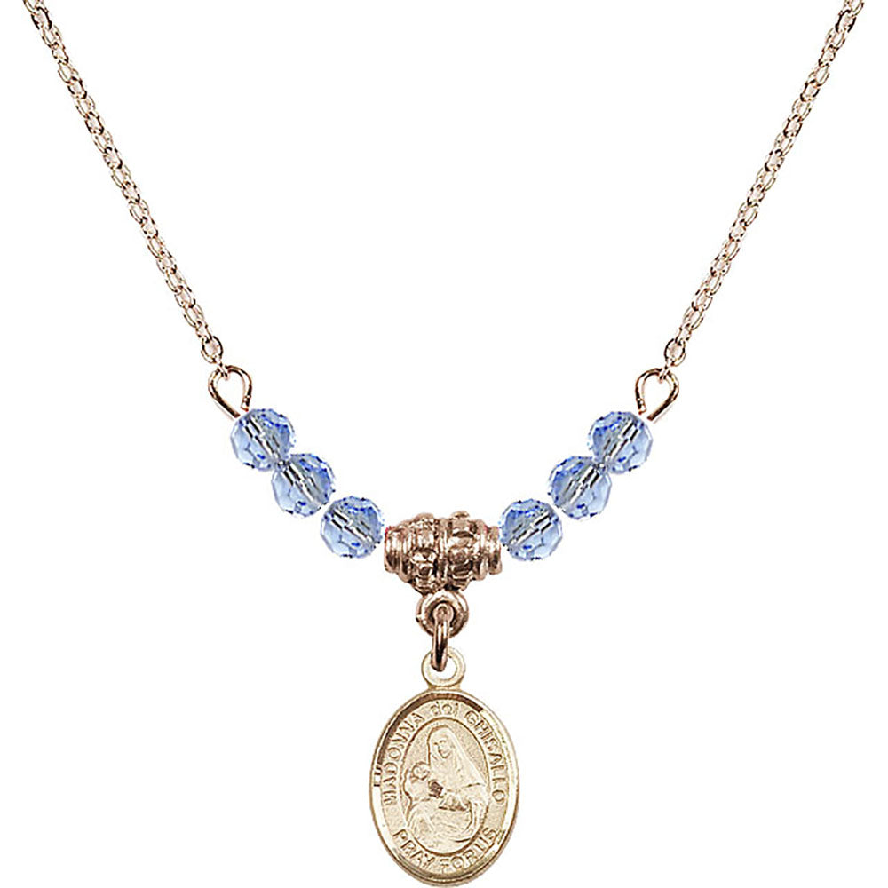 14kt Gold Filled Madonna del Ghisallo Birthstone Necklace with Light Sapphire Beads - 9203