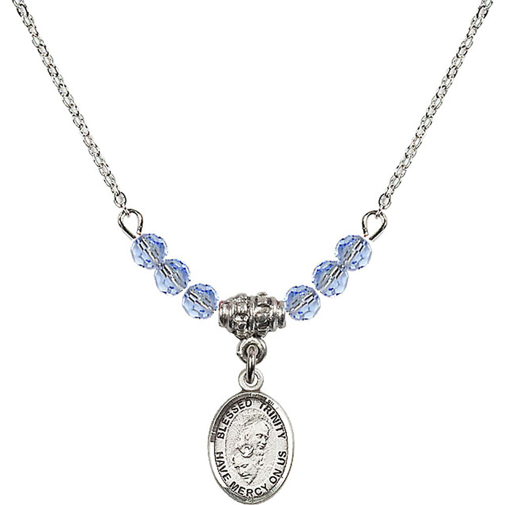 Sterling Silver Blessed Trinity Birthstone Necklace with Light Sapphire Beads - 9249