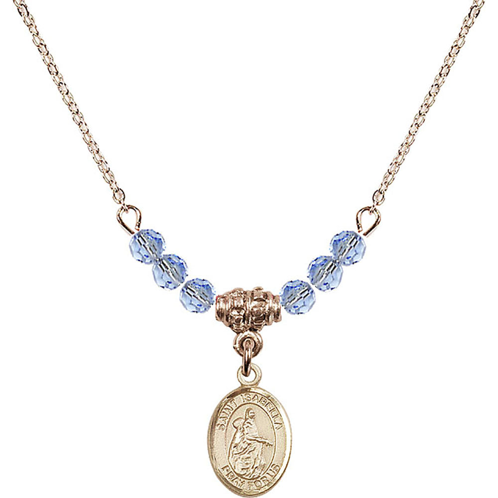 14kt Gold Filled Saint Isabella of Portugal Birthstone Necklace with Light Sapphire Beads - 9250