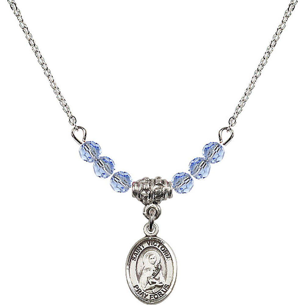 Sterling Silver Saint Victoria Birthstone Necklace with Light Sapphire Beads - 9253