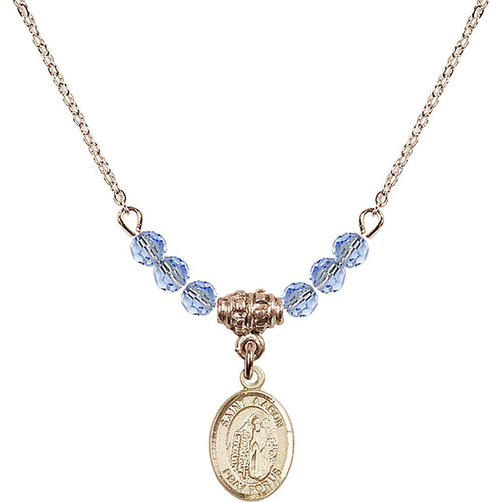 14kt Gold Filled Saint Aaron Birthstone Necklace with Light Sapphire Beads - 9254