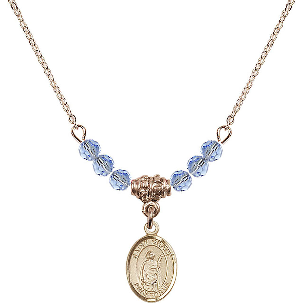 14kt Gold Filled Saint Grace Birthstone Necklace with Light Sapphire Beads - 9255